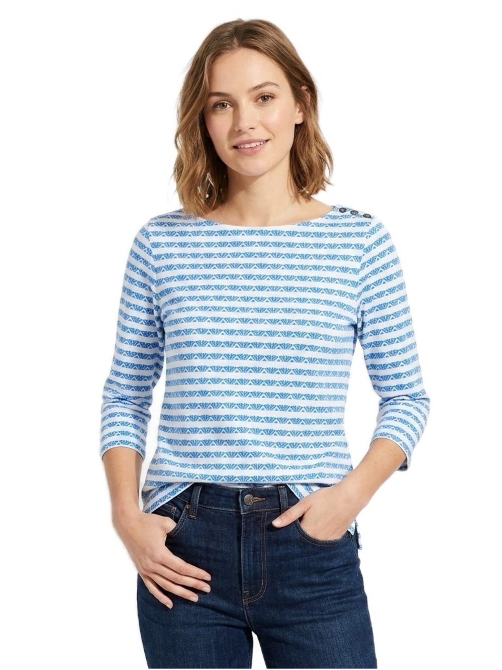J. McLaughlin Catalina Cloth Blue and White Striped Shoulder-Button